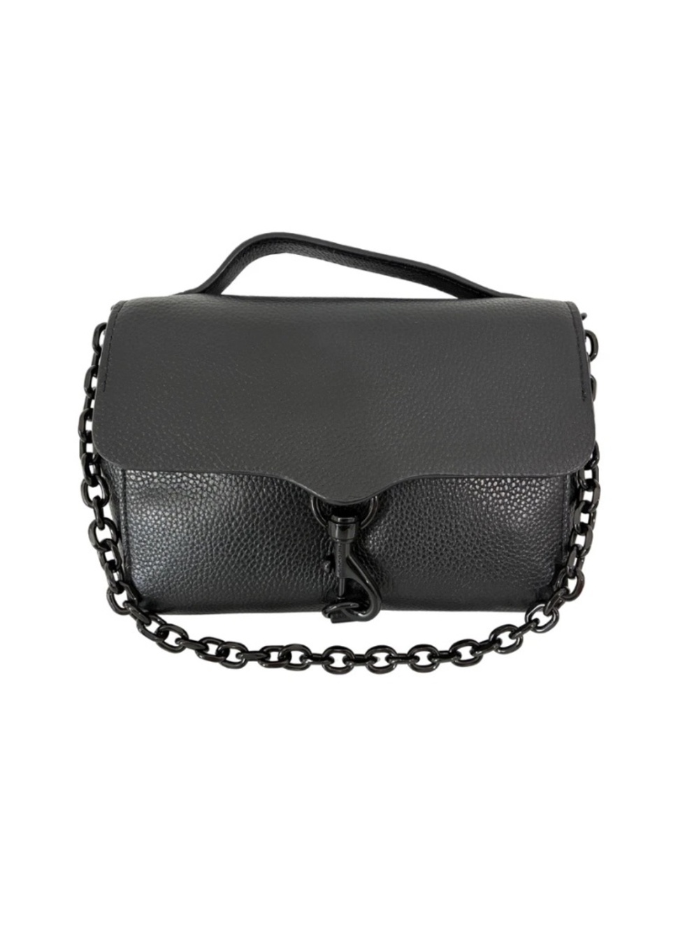 Rebecca Minkoff Megan Top Handle Bag Black Leather with Chain Shoulder Crossbody